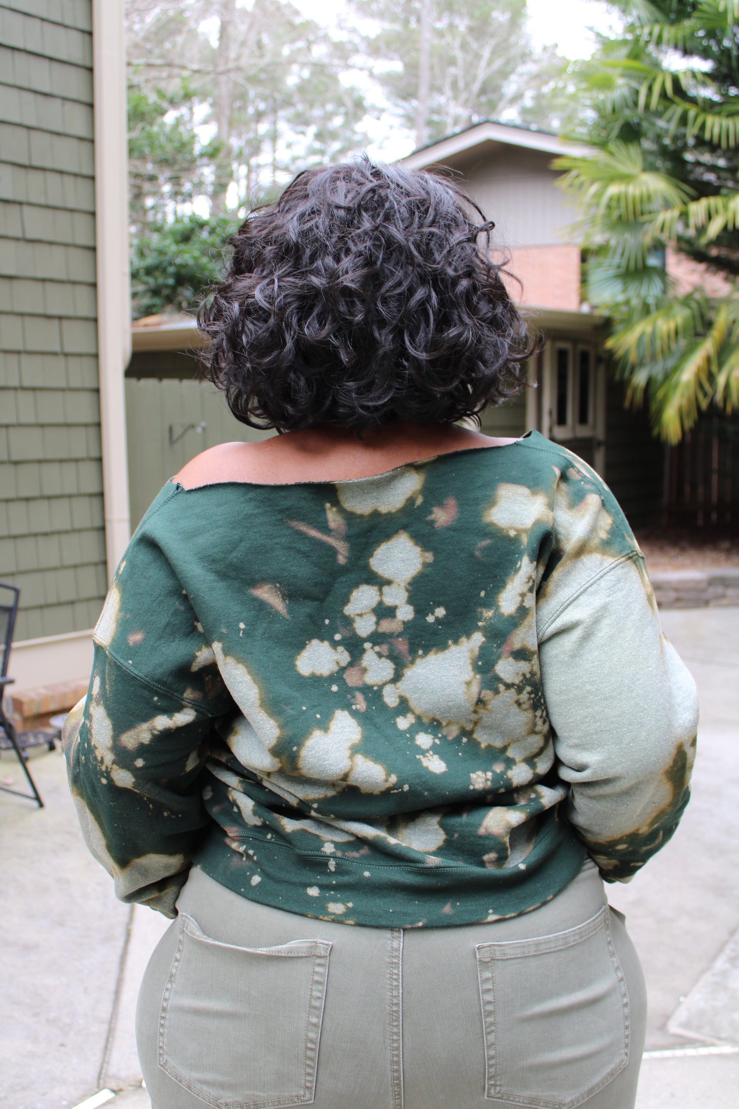 The Signature "Girls Night Out" Forest 1908 Stonewash Off-Shoulder Corset Sweatshirt