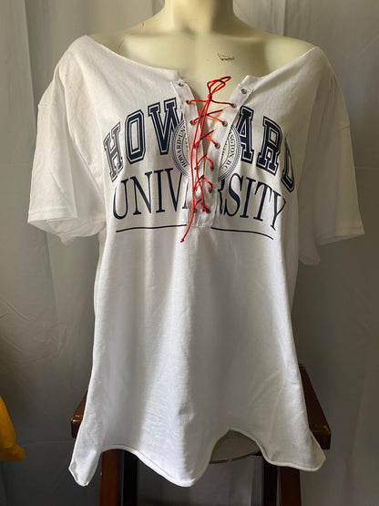 Howard University Lace Up T-Shirt in Classic White