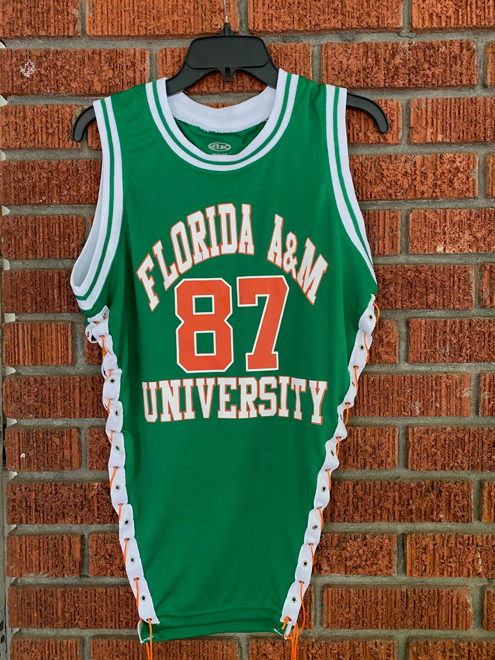 Handmade Florida A & M Green White Orange Side Lace Sleeveless Jersey Top