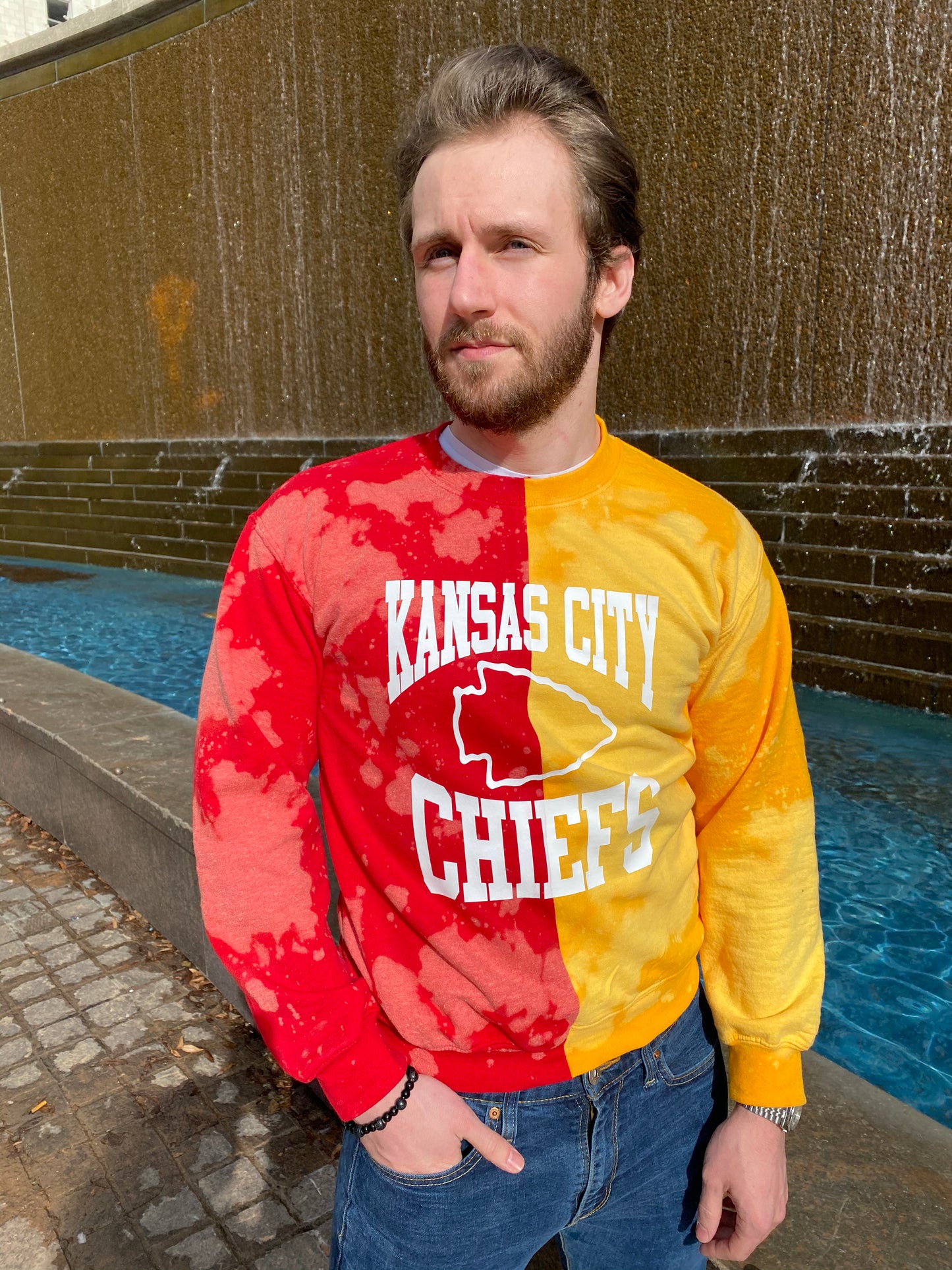 Handmade Kansas City Chiefs Half and Half Crew Sweatshirt