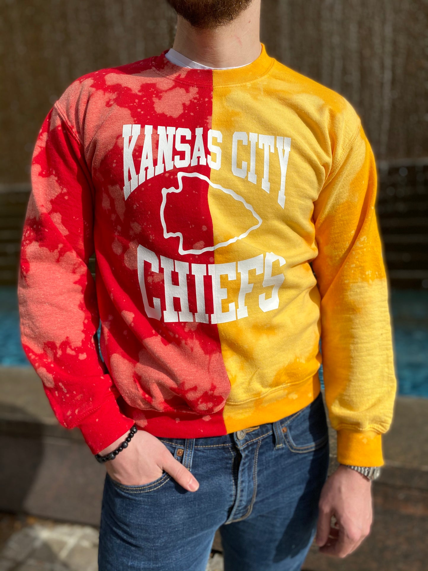 Handmade Kansas City Chiefs Half and Half Crew Sweatshirt