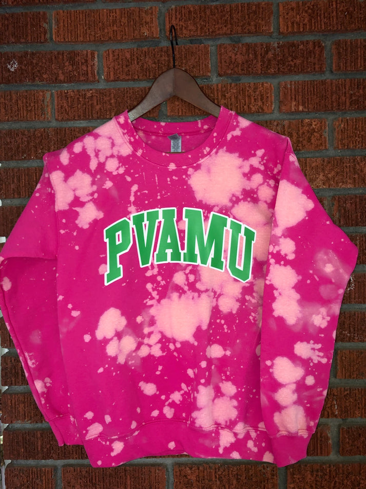 Handmade PVAMU AKA Color-Way Hand Bleached Crewneck Sweatshirt