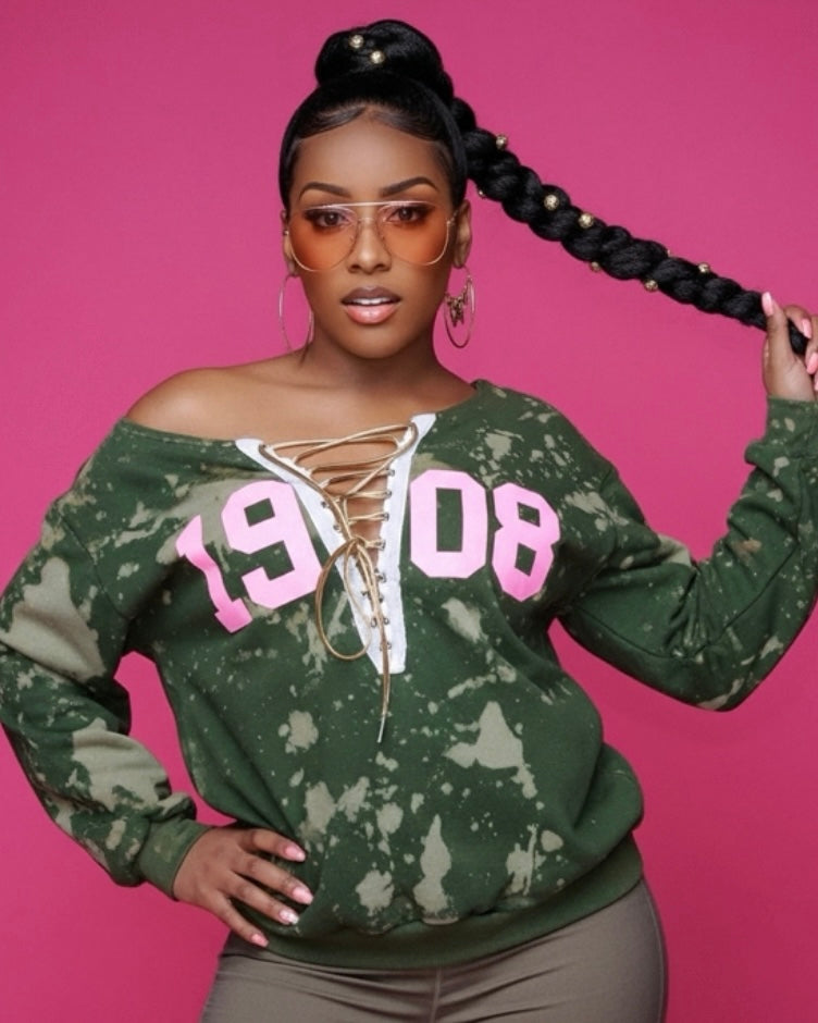 1908 lace up sweatshirt
AKA sweatshirt handmade
alpha kappa alpha clothing
1908 sorority apparel
bleached lace up crewneck
pink and green sorority sweater
handmade sorority fashion
atlanta small business apparel
pretty girl sweatshirt aka
sorority gifting holiday
lace up collegiate crew
custom greek apparel
camicolace
cami co lace