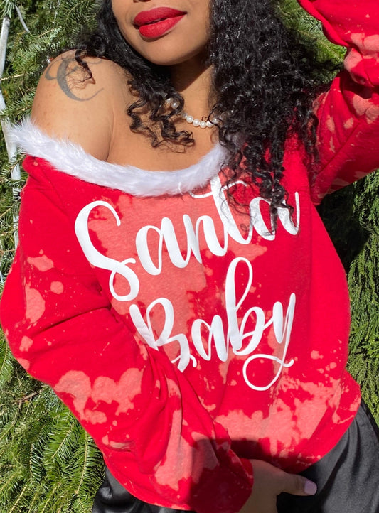 Santa Baby Chic Red Hand Bleached Holiday Sweatshirt