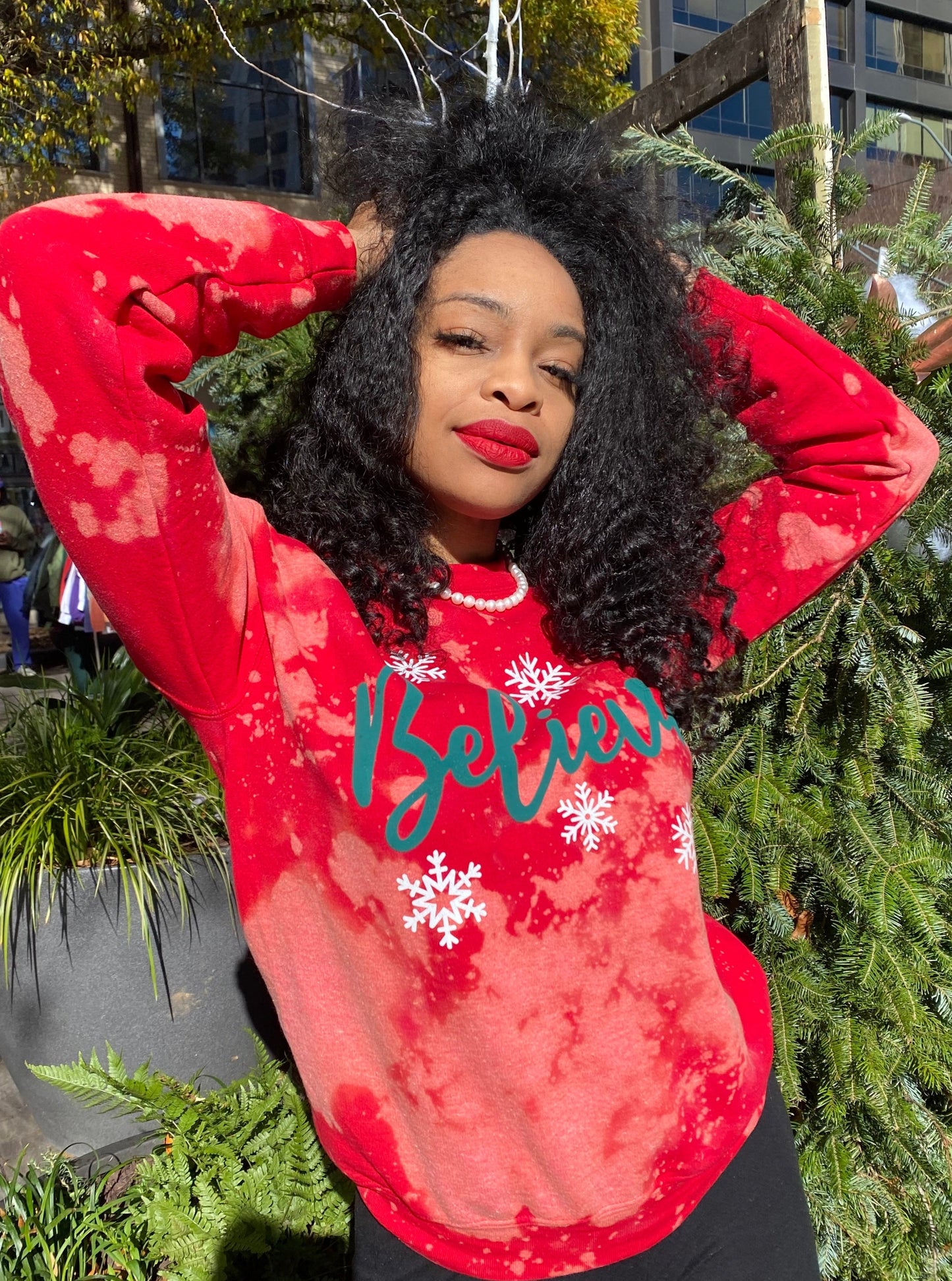 Snowflake Serenade 'Believe' Bleached Holiday Sweatshirt