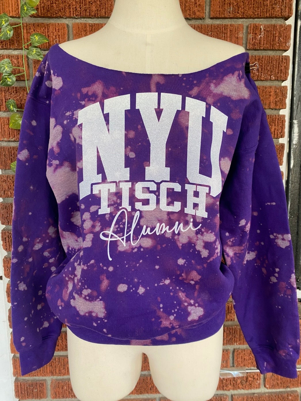 Handmade NYU Tisch Alumni Hand Bleached Purple Glitter Sweatshirt