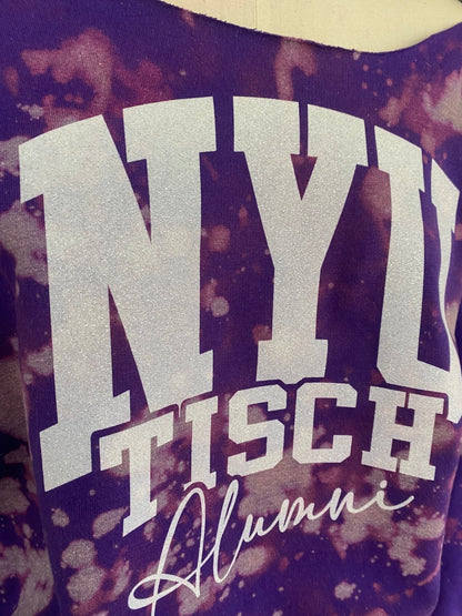 Handmade NYU Tisch Alumni Hand Bleached Purple Glitter Sweatshirt