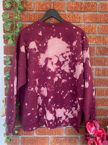 Handmade Shaw Maroon Hand Bleached Crew Neck Super Crop Sweatshirt