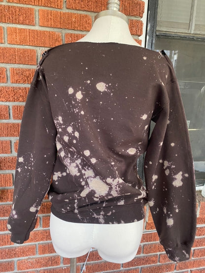 Handmade Cleveland Browns Football Hand Bleached Lace Up Sweatshirt