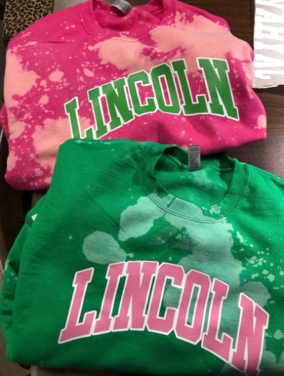 Lincoln pink and green AKA Alpha Kappa Alpha Sweatshirt hand bleached handmade sweater