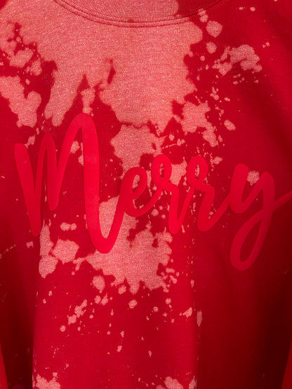 Red Hot Merry & Bright Hand Bleached Holiday Sweatshirt