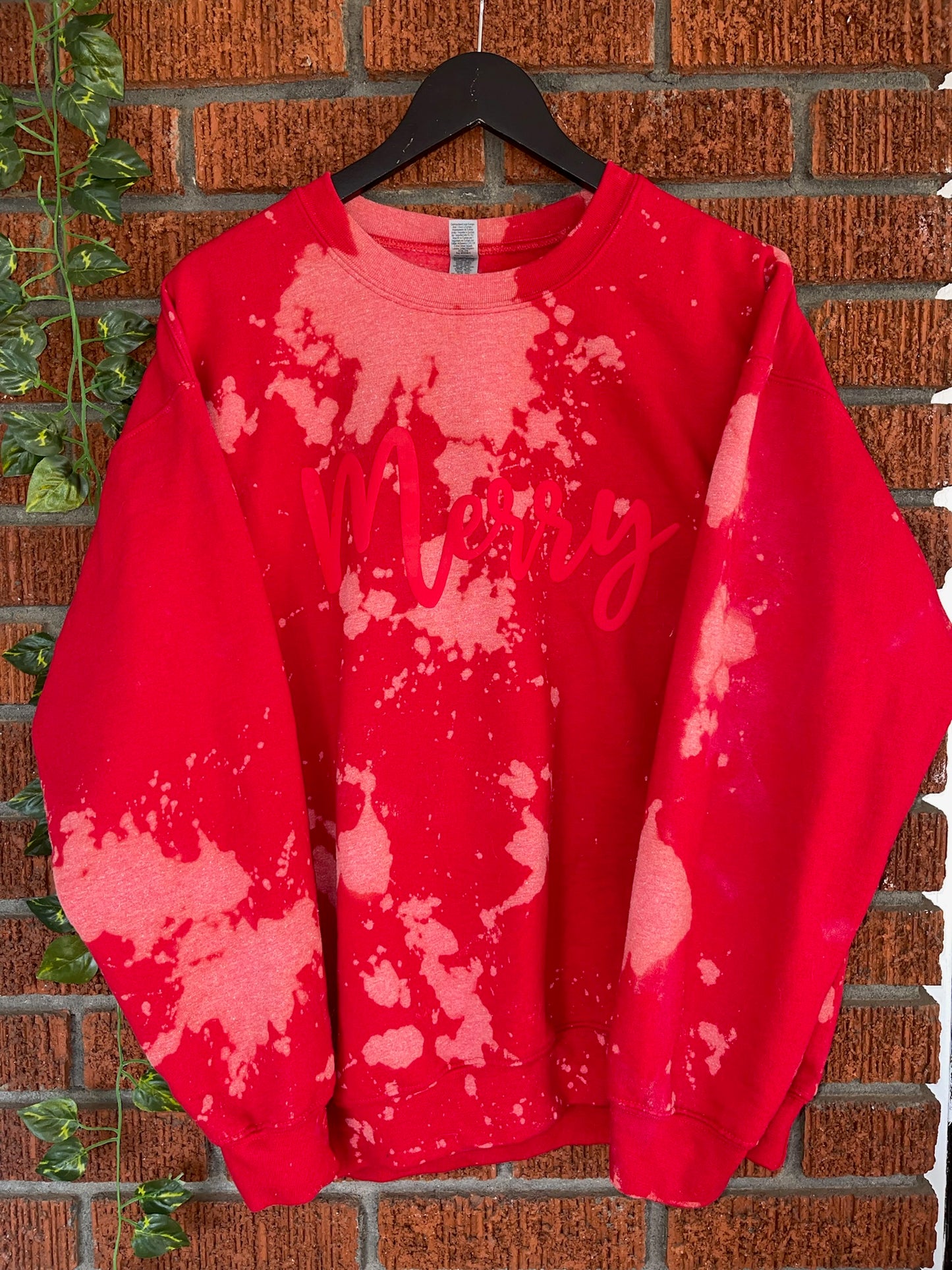 Red Hot Merry & Bright Hand Bleached Holiday Sweatshirt