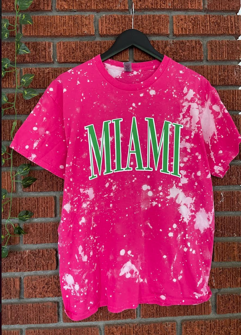 Miami UM MU pink and green AKA Alpha Kappa Alpha tee shirt hand bleached handmade t-shirt