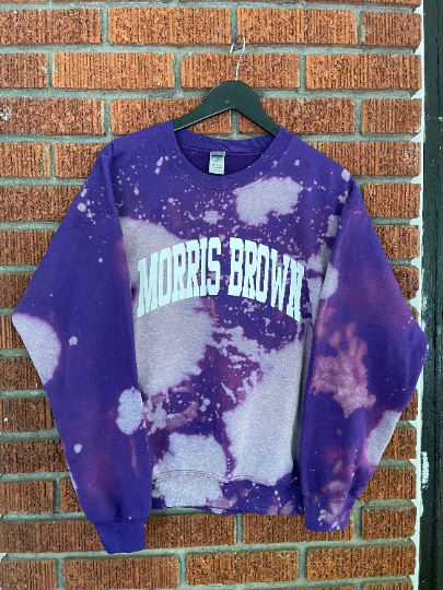 Handmade Morris Brown College Purple Hand Bleached Crew Neck Sweatshirt