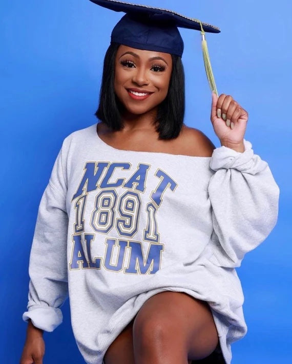 Handmade NCAT Imani NC A&T Ash Grey Off Shoulder Lightweight Sweatshirt