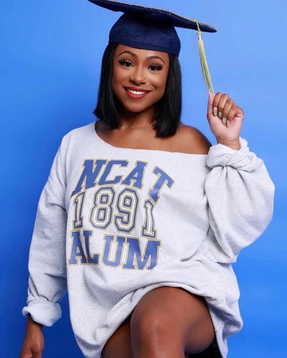 Handmade NCAT Imani NC A&T Ash Grey Off Shoulder Lightweight Sweatshirt