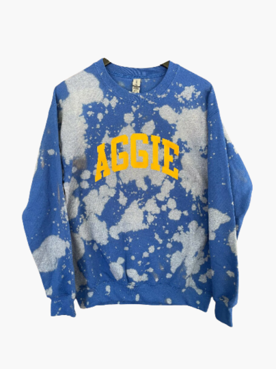 Handmade NCAT Aggie Royal Hand Bleached Crew Neck Sweatshirt