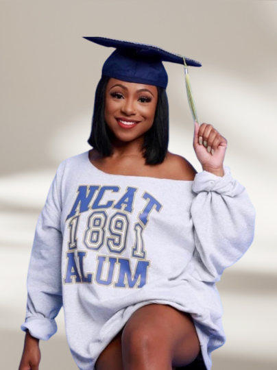 Handmade NCAT Imani NC A&T Ash Grey Off Shoulder Lightweight Sweatshirt