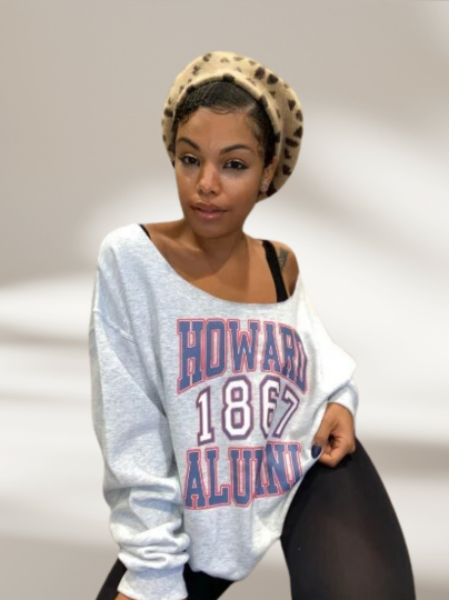 Ninti Handmade Howard 1867 Alumni or Alumna Ash Grey Red Navy Crew Neck or Off Shoulder Vintage Lightweight Fleece Sweatshirt