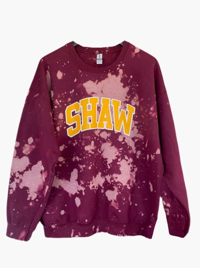 Handmade Shaw University Maroon Gold Hand Bleached Super Crop or Full Length Sweatshirt