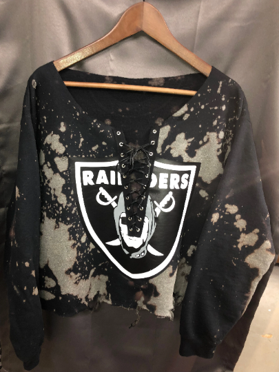 Handmade Las Vegas Raiders Black White Lace Up Sweatshirt