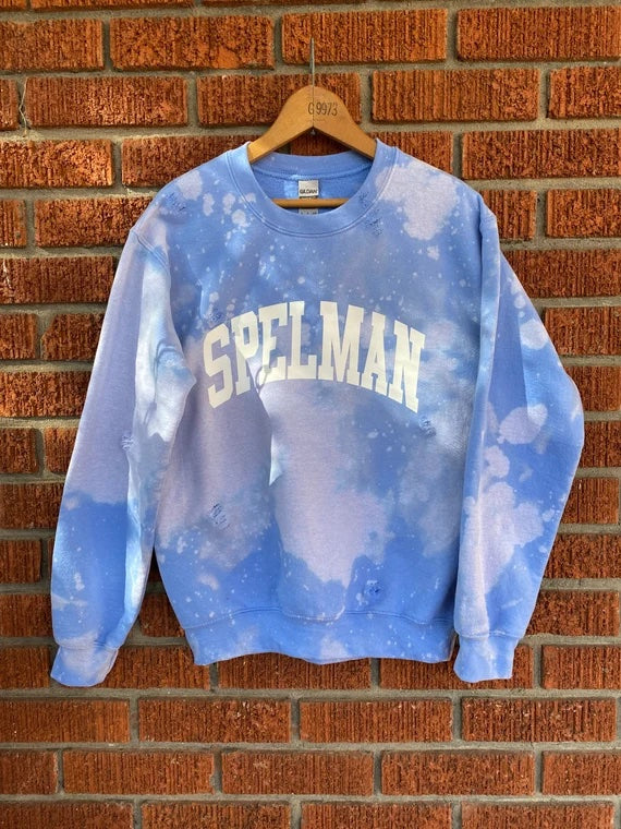 Handmade Spelman 1881 selling College Hand Bleached Distressed Off Shoulder Sweatshirt