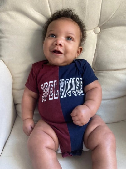 Handmade Spelhouse Baby Half and Half Maroon Navy Rib Onesie Bodysuit