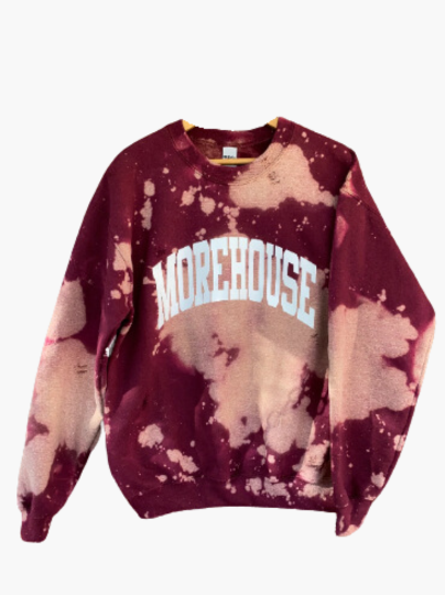 Handmade Morehouse College Maroon White Hand Bleached Crewneck Sweatshirt