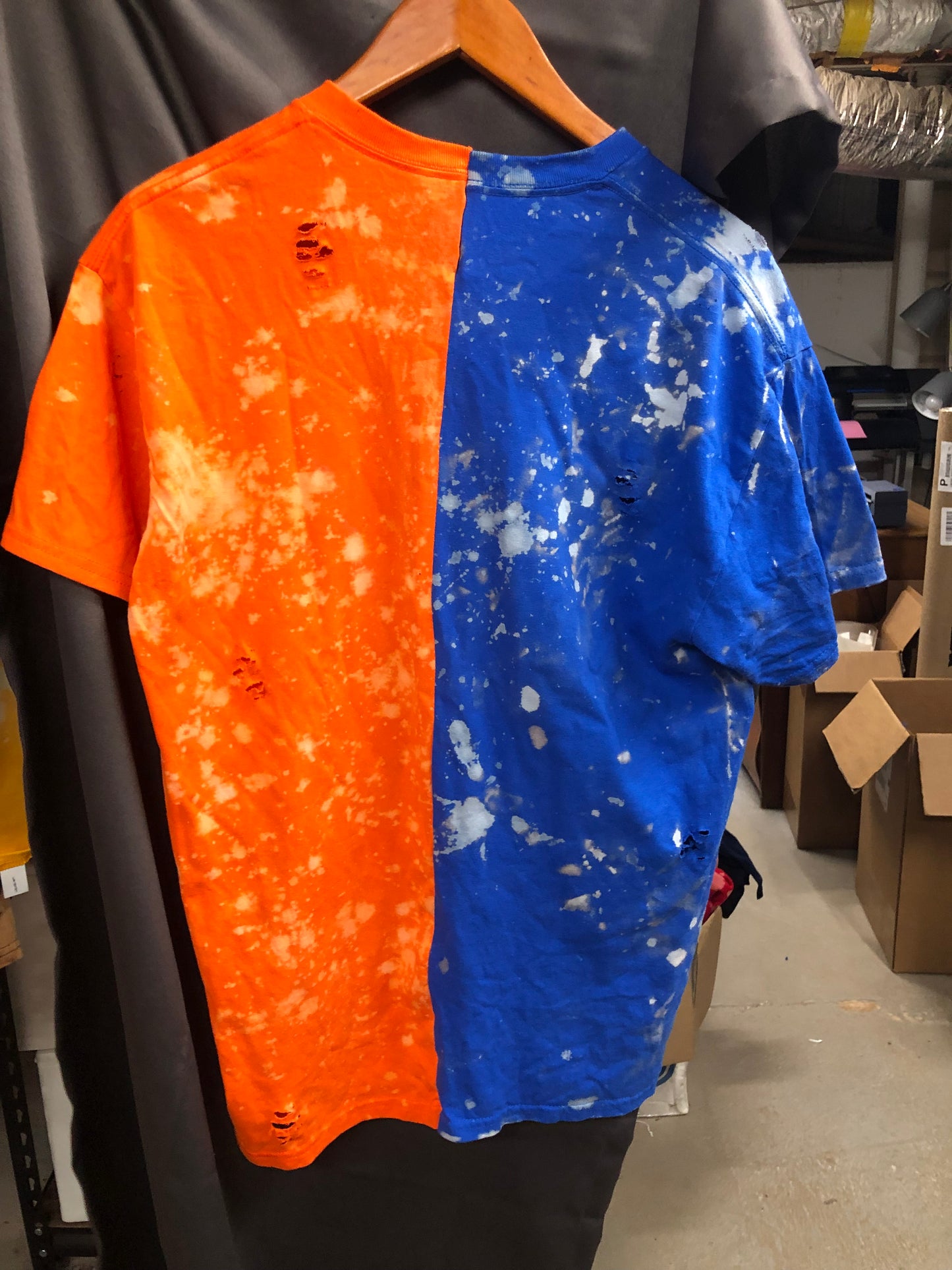 Handmade SSU Blue Orange Half and Half Hand Bleached T-Shirt