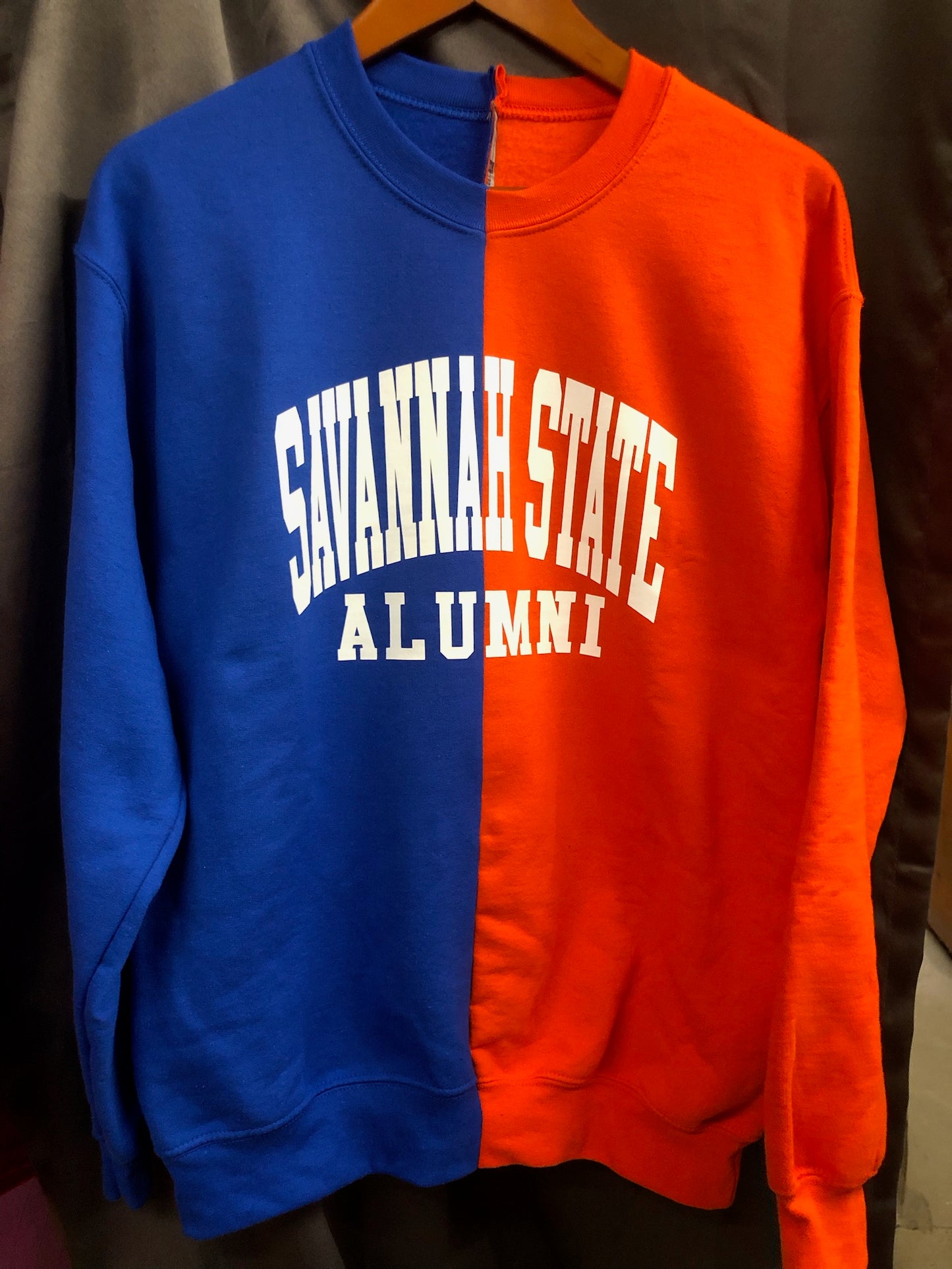 Handmade Savannah State Alumni Blue Orange Half and Half Sweatshirt