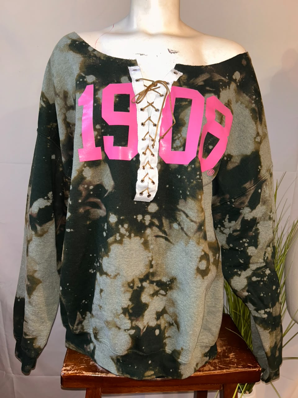 The Signature "Girls Night Out" Forest 1908 Stonewash Off-Shoulder Corset Sweatshirt