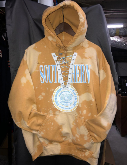 Handmade Southern University Old Gold Hand Bleached Lace Up Hoodie