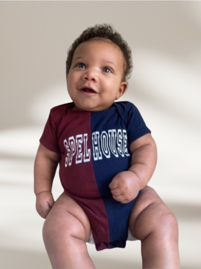 Handmade Spelhouse Baby Half and Half Maroon Navy Rib Onesie Bodysuit