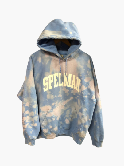 Handmade Spelman Powder Blue Hand Bleached Fleece Hoodie with Pockets