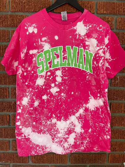 Spelman pink and green AKA Alpha Kappa Alpha tee shirt hand bleached handmade t-shirt