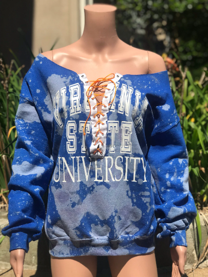 Handmade Virginia State Lace Up Hand Bleached Sweatshirt