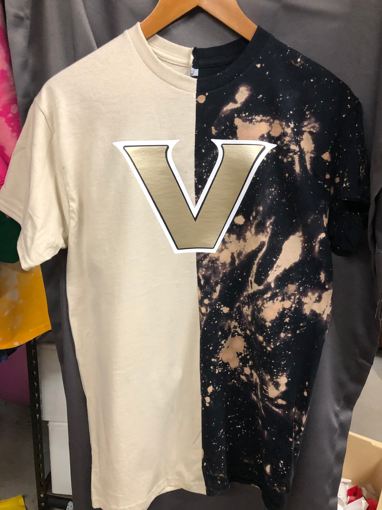 Handmade Vanderbilt Half and Half Gold Black T-Shirt