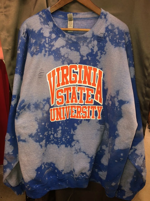 Handmade Virginia State Blue Orange Crew Neck Hand Bleached Sweatshirt