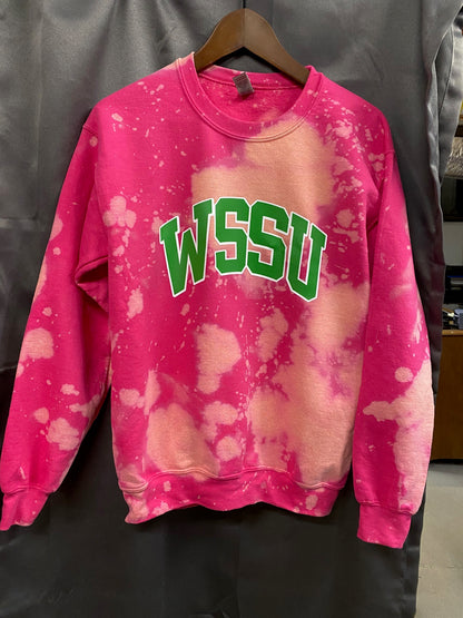 wssu winston salem pink and green AKA Alpha Kappa Alpha Sweatshirt hand bleached handmade sweater