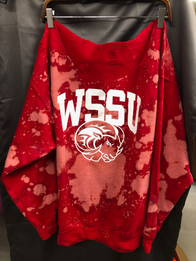 Handmade WSSU Ram Head Off-Shoulder Fleece Sweatshirt