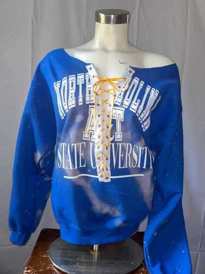 Handmade North Carolina Agricultural and Technical State University "NCAT"  Blue Lace Up Crop or Full Length Sweatshirt