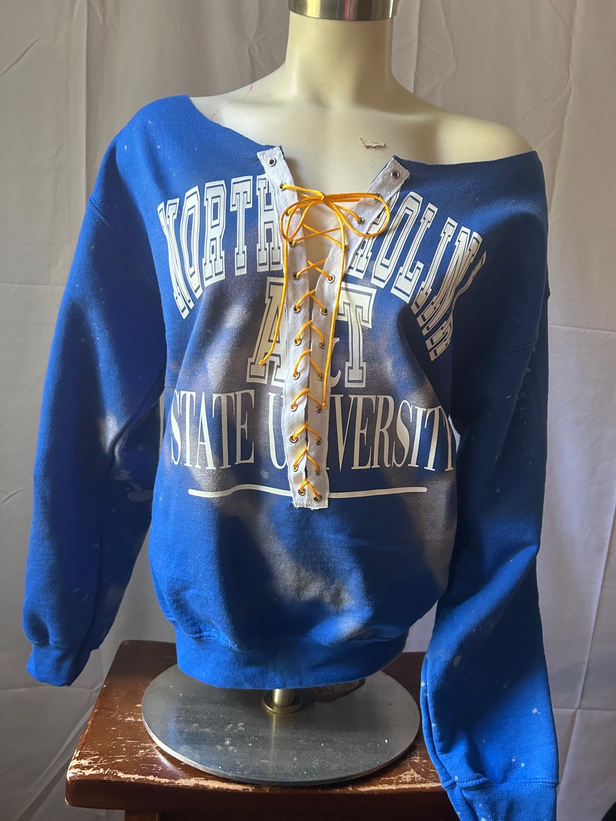 Handmade North Carolina Agricultural and Technical State University "NCAT"  Blue Lace Up Crop or Full Length Sweatshirt