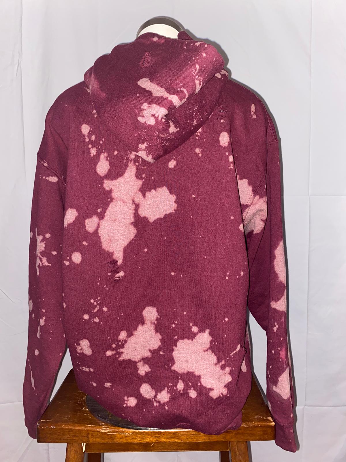 Handmade NCCU Eagles Maroon Silver Glitter Hand Bleached Lace Up Fleece Hooded Sweatshirt with Pockets