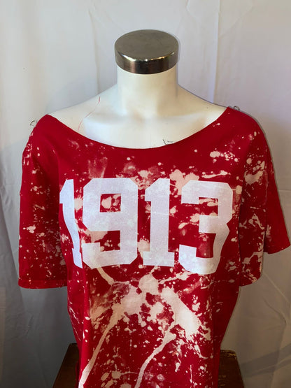 Glitter! Handmade 1913 Red Hand Bleached Crewneck or Off Shoulder T-Shirt