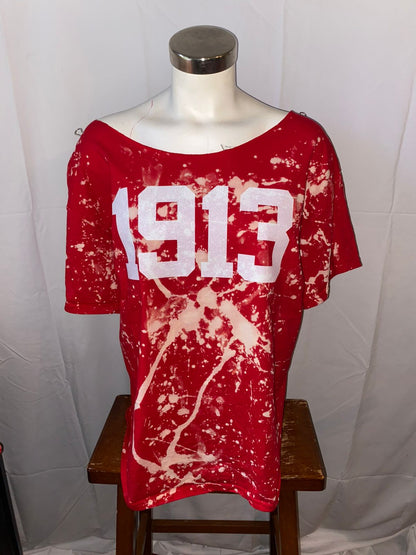 Glitter! Handmade 1913 Red Hand Bleached Crewneck or Off Shoulder T-Shirt