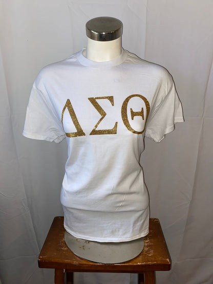 The Starlette Golden Glitter ΔΣΘ DST Greek Symbols on White Classic T-Shirt