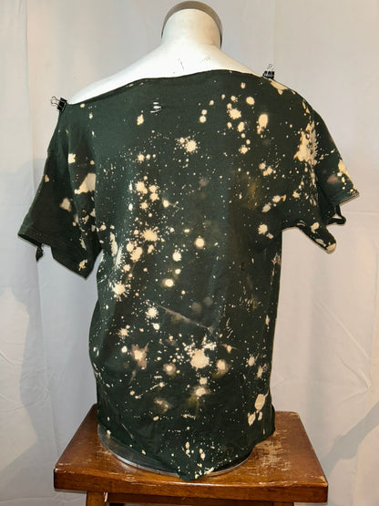 Handmade FAMU Alumni Hot Pink Glitter on Forest Bleached Crew Neck or Off-Shoulder T-Shirt