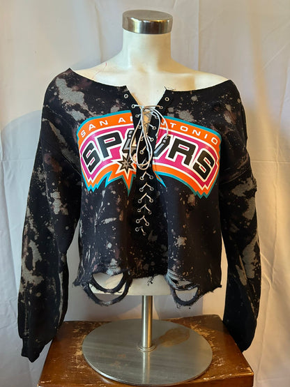 Retro Handmade San Antonio Spurs Lace Up in Black Bleached Colorway