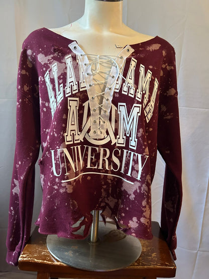 Handmade Alabama A&M Off Shoulder Lace Up Sweatshirt