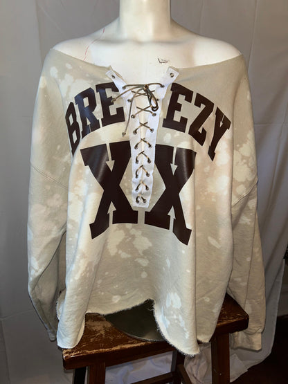 Handmade Breezy XX  Off Shoulder Lace Up Sweatshirt